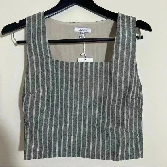 Lucy Paris Striped Crop Top Sleeveless Square Neck Gray White Size M NWT - Picture 1 of 6